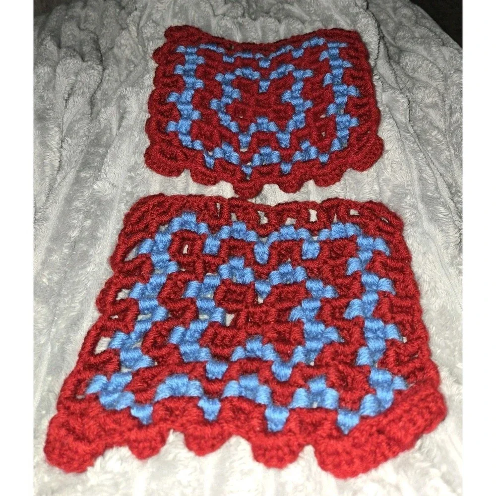 Vintage Crocheted  Potholders Trivets Kitsch Grandmacore Large‎ Lot 2